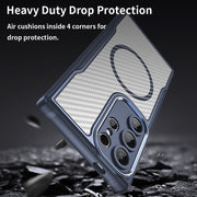 For Samsung Galaxy S25 Ultra 5G Carbon Fiber Texture MagSafe Translucent Phone Case(Blue)