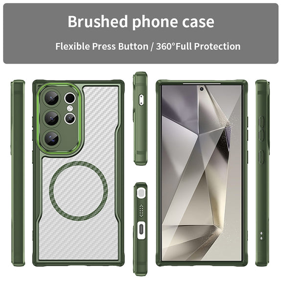 For Samsung Galaxy S25 Ultra 5G Carbon Fiber Texture MagSafe Translucent Phone Case(Green)