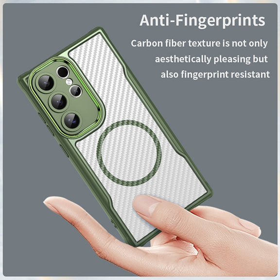 For Samsung Galaxy S25 Ultra 5G Carbon Fiber Texture MagSafe Translucent Phone Case(Green)