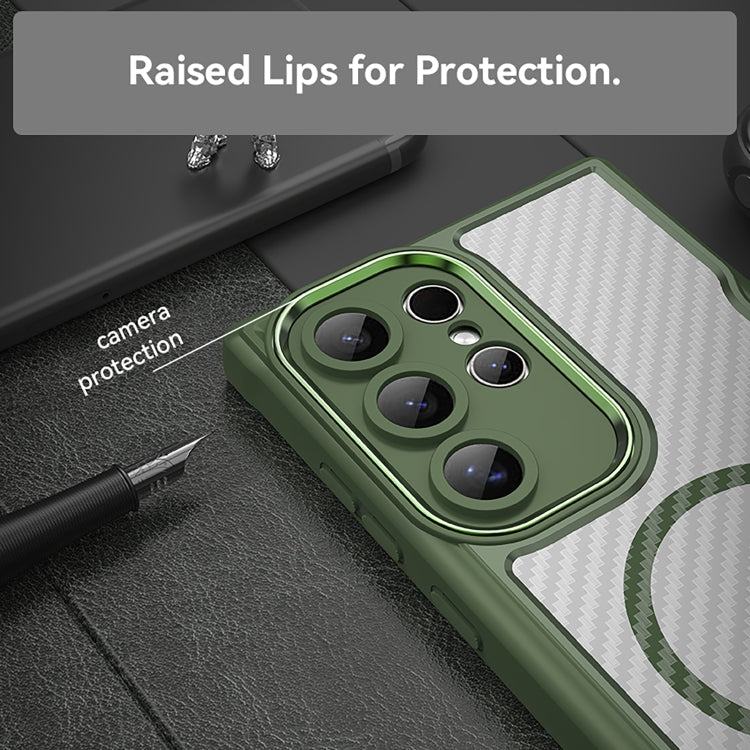For Samsung Galaxy S25 Ultra 5G Carbon Fiber Texture MagSafe Translucent Phone Case(Green) - Galaxy S25 Ultra 5G Cases by PMC Jewellery | Online Shopping South Africa | PMC Jewellery | Buy Now Pay Later Mobicred
