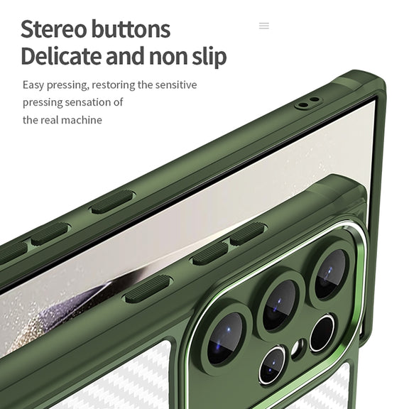 For Samsung Galaxy S25 Ultra 5G Carbon Fiber Texture MagSafe Translucent Phone Case(Green)