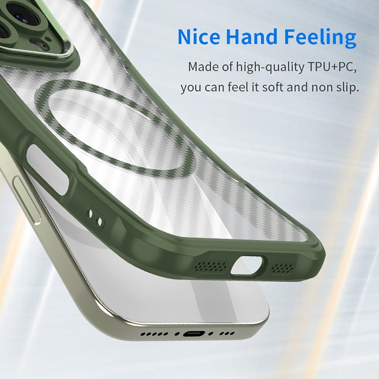 For Samsung Galaxy S25 Ultra 5G Carbon Fiber Texture MagSafe Translucent Phone Case(Green)