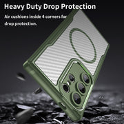 For Samsung Galaxy S25 Ultra 5G Carbon Fiber Texture MagSafe Translucent Phone Case(Green)