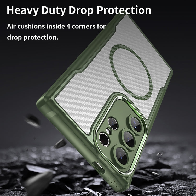For Samsung Galaxy S25 Ultra 5G Carbon Fiber Texture MagSafe Translucent Phone Case(Green)