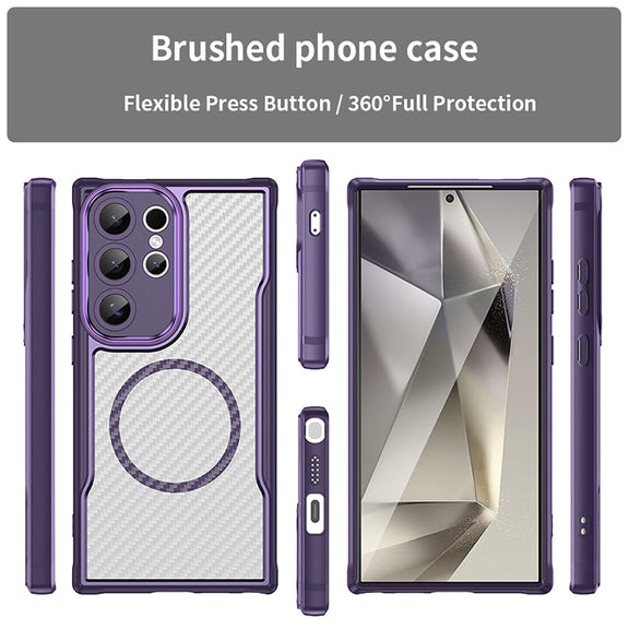 For Samsung Galaxy S25 Ultra 5G Carbon Fiber Texture MagSafe Translucent Phone Case(Purple)