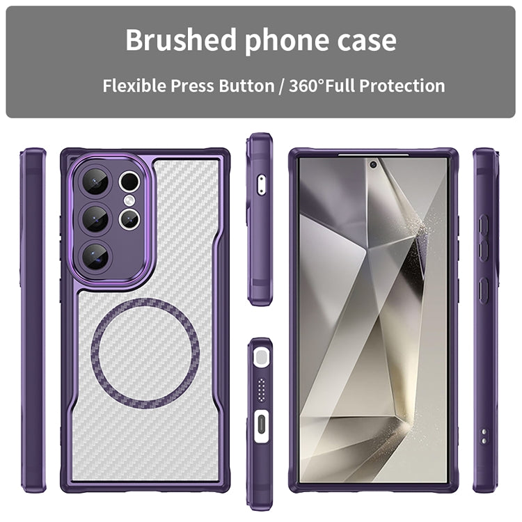 For Samsung Galaxy S25 Ultra 5G Carbon Fiber Texture MagSafe Translucent Phone Case(Purple)