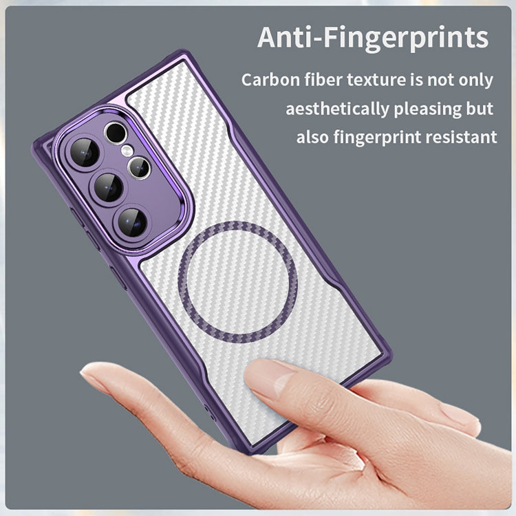 For Samsung Galaxy S25 Ultra 5G Carbon Fiber Texture MagSafe Translucent Phone Case(Purple)