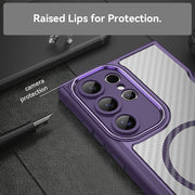 For Samsung Galaxy S25 Ultra 5G Carbon Fiber Texture MagSafe Translucent Phone Case(Purple)