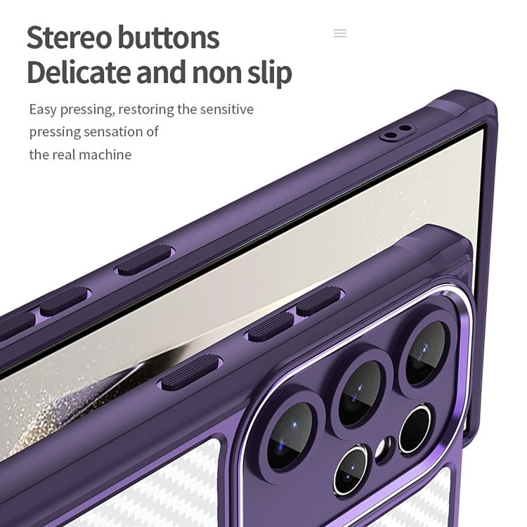 For Samsung Galaxy S25 Ultra 5G Carbon Fiber Texture MagSafe Translucent Phone Case(Purple)