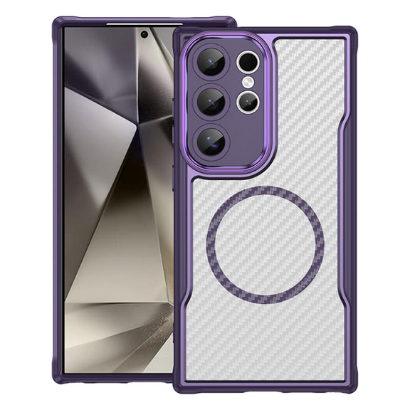 For Samsung Galaxy S25 Ultra 5G Carbon Fiber Texture MagSafe Translucent Phone Case(Purple)