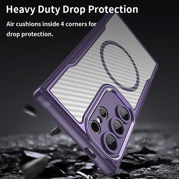 For Samsung Galaxy S25 Ultra 5G Carbon Fiber Texture MagSafe Translucent Phone Case(Purple)