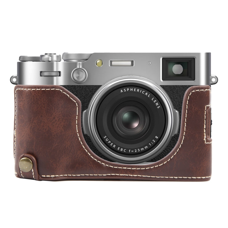 For FUJIFILM X100VI Glossy PU Leather Camera Half Case Base(Coffee) - Half Case by PMC TechLife | Online Shopping South Africa | PMC TechLife | Buy Now Pay Later Mobicred