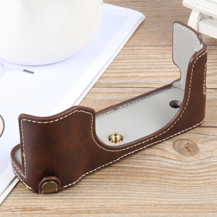 For FUJIFILM X100VI Glossy PU Leather Camera Half Case Base(Coffee) - Half Case by PMC TechLife | Online Shopping South Africa | PMC TechLife | Buy Now Pay Later Mobicred