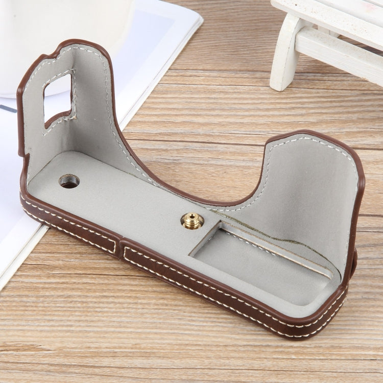 For FUJIFILM X100VI Glossy PU Leather Camera Half Case Base(Coffee) - Half Case by PMC TechLife | Online Shopping South Africa | PMC TechLife | Buy Now Pay Later Mobicred