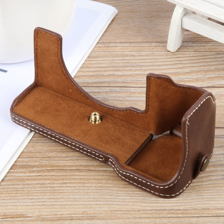 For Sony ILCE-7CM2 / Alpha 7C II Glossy PU Leather Camera Half Case Base(Coffee) - Half Case by PMC TechLife | Online Shopping South Africa | PMC TechLife | Buy Now Pay Later Mobicred