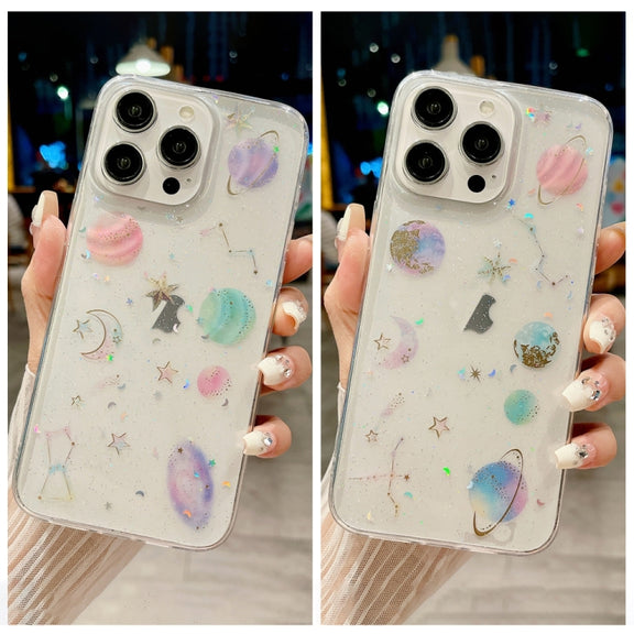 For iPhone 16 Cosmic Star Glitter Epoxy TPU Phone Case(Transparent Purple)