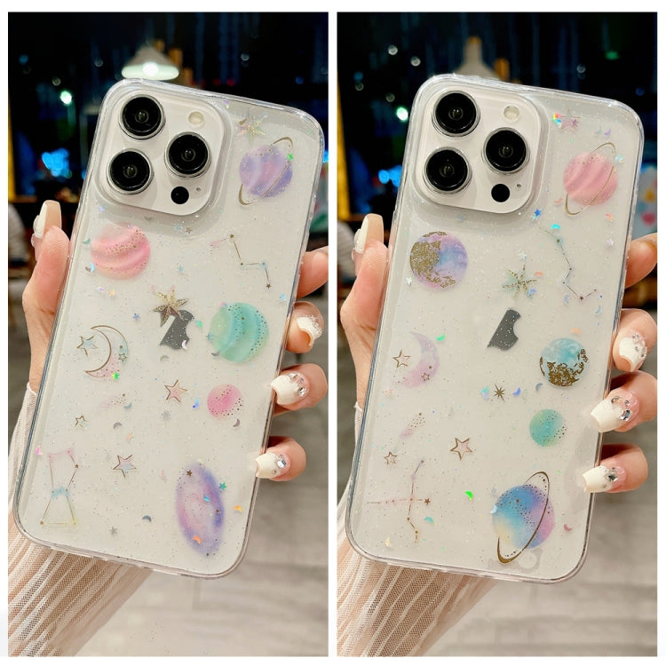 For iPhone 16 Pro Max Cosmic Star Glitter Epoxy TPU Phone Case(Transparent Purple)