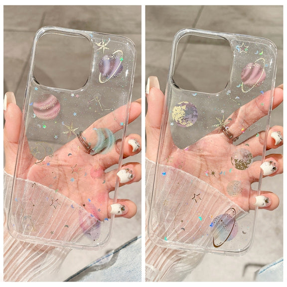 For iPhone 16 Cosmic Star Glitter Epoxy TPU Phone Case(Transparent Purple)