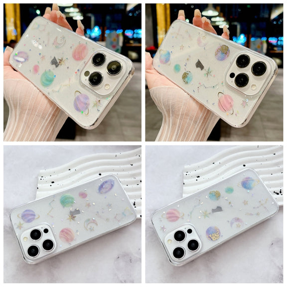 For iPhone 16 Plus Cosmic Star Glitter Epoxy TPU Phone Case(Transparent Pink)