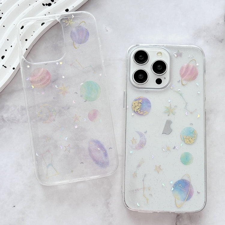 For iPhone 16 Pro Cosmic Star Glitter Epoxy TPU Phone Case(Transparent Pink)