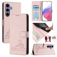 For Samsung Galaxy S25 5G Cat Rat Embossed RFID Leather Phone Case with Lanyard(Pink) - Galaxy S25 5G Cases by PMC TechLife | Online Shopping South Africa | PMC TechLife | Buy Now Pay Later Mobicred