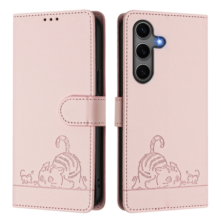 For Samsung Galaxy S25+ 5G Cat Rat Embossed RFID Leather Phone Case with Lanyard(Pink) - Galaxy S25+ 5G Cases by PMC TechLife | Online Shopping South Africa | PMC TechLife | Buy Now Pay Later Mobicred