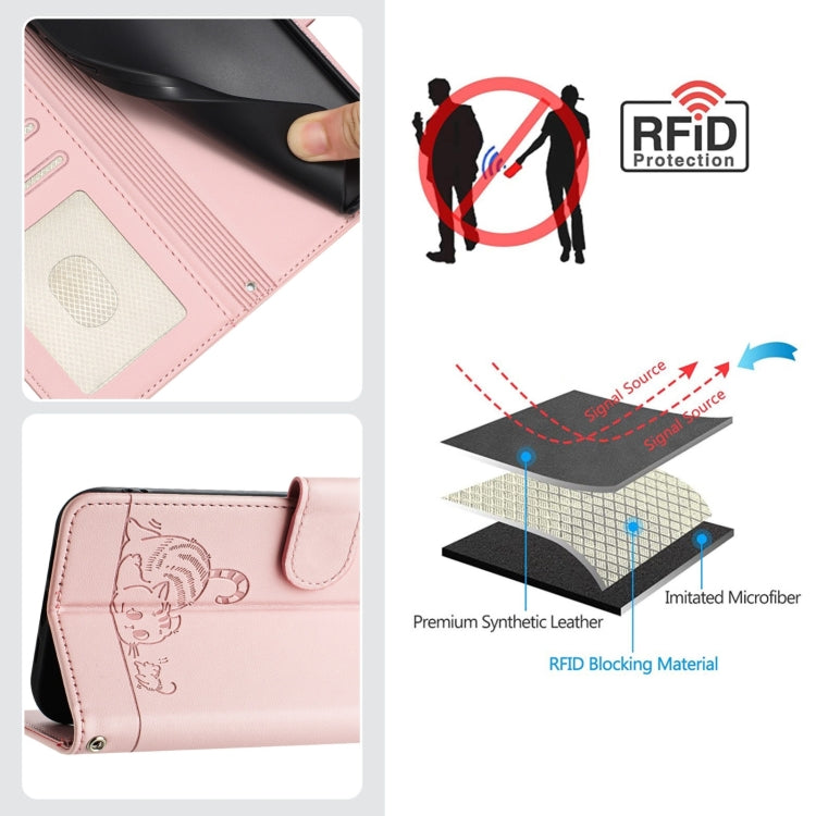 For Samsung Galaxy S25+ 5G Cat Rat Embossed RFID Leather Phone Case with Lanyard(Pink) - Galaxy S25+ 5G Cases by PMC TechLife | Online Shopping South Africa | PMC TechLife | Buy Now Pay Later Mobicred