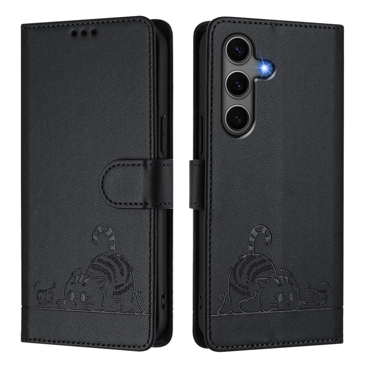 For Samsung Galaxy S25+ 5G Cat Rat Embossed RFID Leather Phone Case with Lanyard(Black) - Galaxy S25+ 5G Cases by PMC TechLife | Online Shopping South Africa | PMC TechLife | Buy Now Pay Later Mobicred