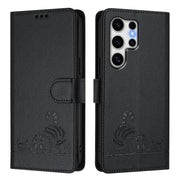For Samsung Galaxy S25 Ultra 5G Cat Rat Embossed RFID Leather Phone Case with Lanyard(Black)