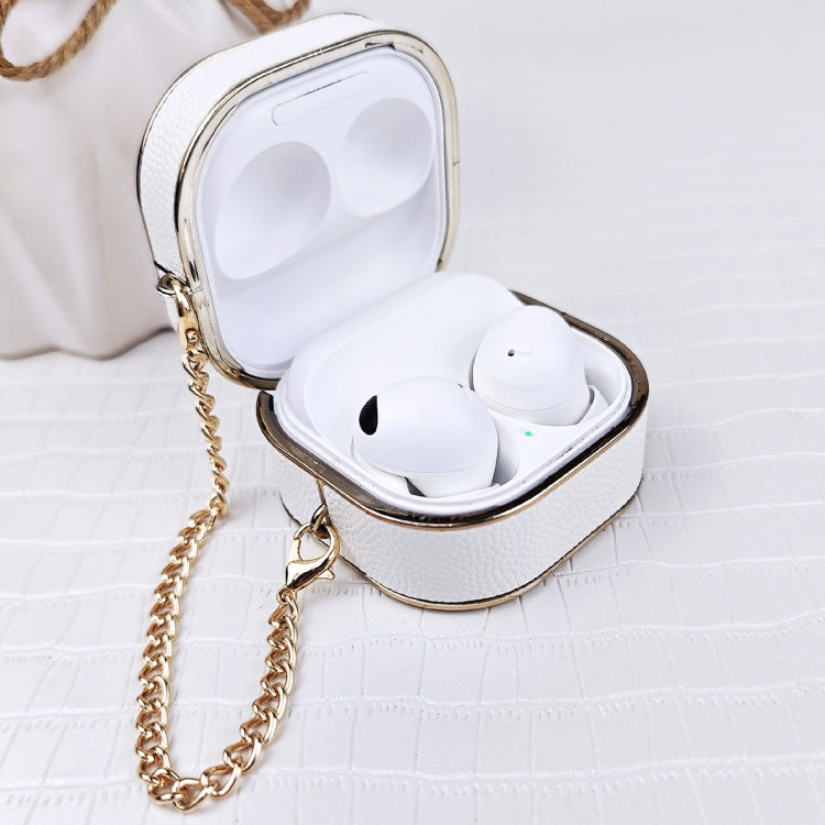 For Samsung Galaxy Buds2 / 2 Pro / Pro Litchi Texture Earbuds Box Leather Protective Case with Metal Bracelet(Pink)
