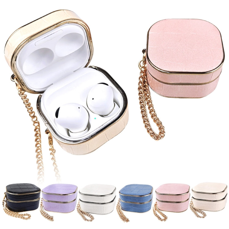 For Samsung Galaxy Buds2 / 2 Pro Crocodile Texture Earbuds Box Leather Protective Case with Metal Bracelet(Purple)