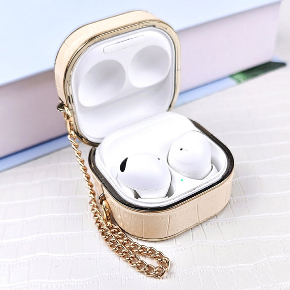 For Samsung Galaxy Buds2 / 2 Pro Crocodile Texture Earbuds Box Leather Protective Case with Metal Bracelet(Black)