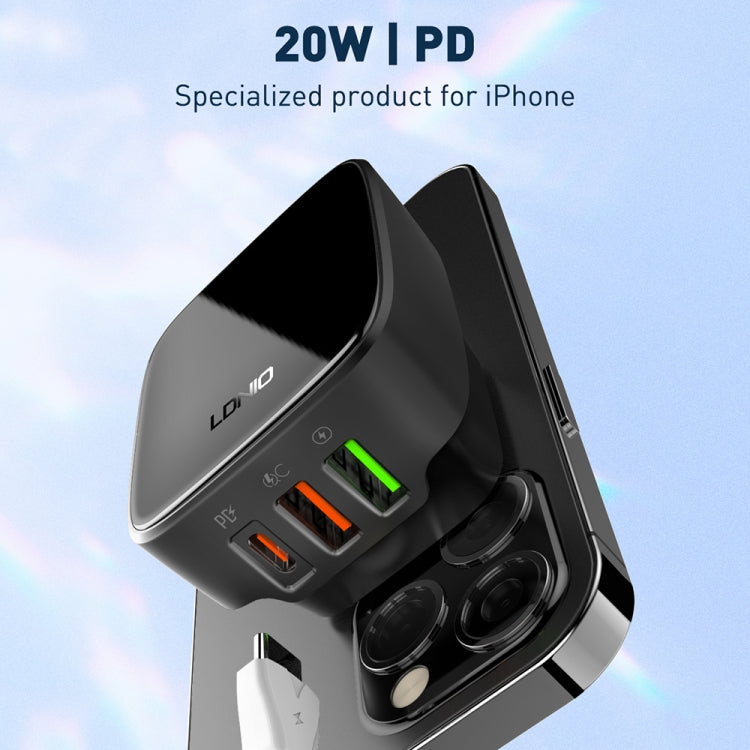 LDNIO Q334 32W Type-C + Dual USB Port Charger with 1m Micro USB Data Cable, Plug Type:EU Plug(Black)
