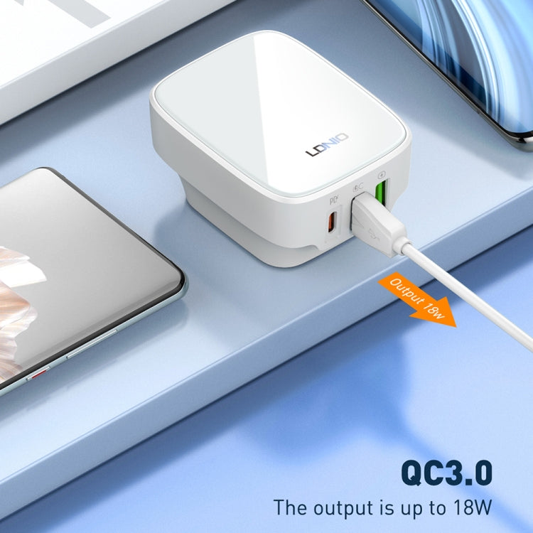 LDNIO Q334 32W Type-C + Dual USB Port Charger with 1m Micro USB Data Cable, Plug Type:EU Plug(Black)