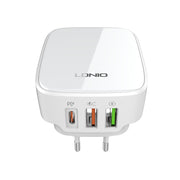 LDNIO Q334 32W Type-C + Dual USB Port Charger with 1m 8 Pin Data Cable, Plug Type:EU Plug(White)