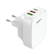 LDNIO Q334 32W Type-C + Dual USB Port Charger with 1m 8 Pin Data Cable, Plug Type:EU Plug(White)
