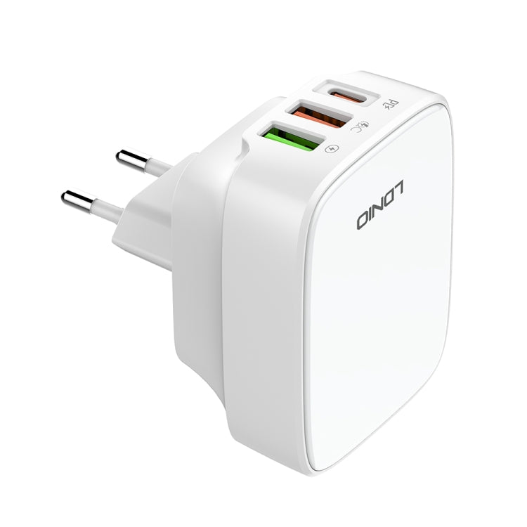 LDNIO Q334 32W Type-C + Dual USB Port Charger with 1m 8 Pin Data Cable, Plug Type:EU Plug(White)