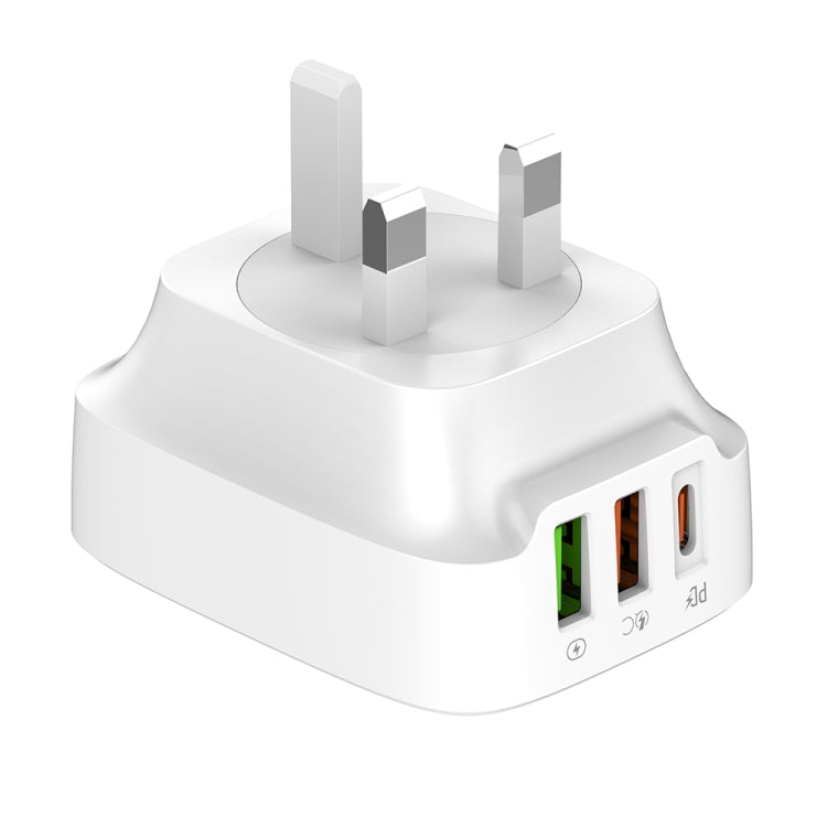 LDNIO Q334 32W Type-C + Dual USB Port Charger with 1m 8 Pin Data Cable, Plug Type:UK Plug(White) - free shipping - PMC Jewellery - Order now!
