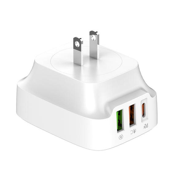 LDNIO Q334 32W Type-C + Dual USB Port Charger with 1m 8 Pin Data Cable, Plug Type:US Plug(White)