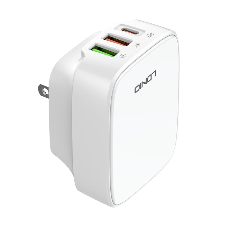 LDNIO Q334 32W Type-C + Dual USB Port Charger with 1m 8 Pin Data Cable, Plug Type:US Plug(White)