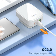 LDNIO Q334 32W Type-C + Dual USB Port Charger with 1m 8 Pin Data Cable, Plug Type:US Plug(White)