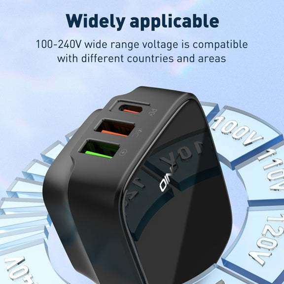 LDNIO Q334 32W Type-C + Dual USB Port Charger with 1m 8 Pin Data Cable, Plug Type:US Plug(White)