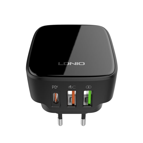 LDNIO Q334 32W Type-C + Dual USB Port Charger with 1m USB-C / Type-C to USB-C / Type-C Data Cable, Plug Type:EU Plug(Black)