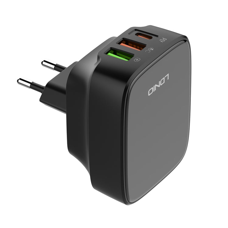 LDNIO Q334 32W Type-C + Dual USB Port Charger with 1m USB-C / Type-C to USB-C / Type-C Data Cable, Plug Type:EU Plug(Black)