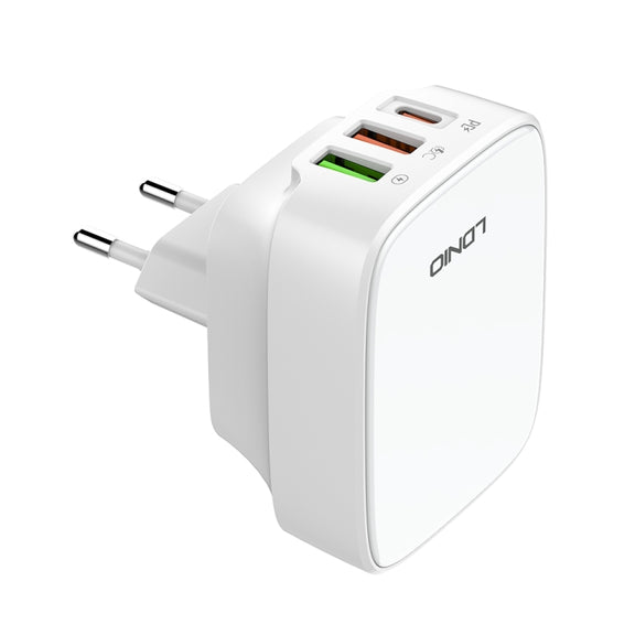 LDNIO Q334 32W Type-C + Dual USB Port Charger with 1m USB-C / Type-C to USB-C / Type-C Data Cable, Plug Type:EU Plug(White)