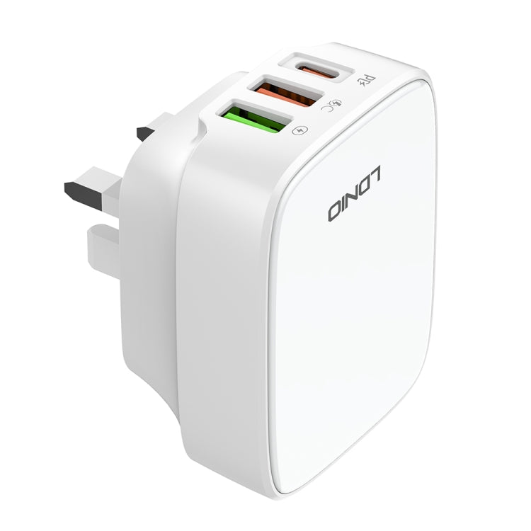 LDNIO Q334 32W Type-C + Dual USB Port Charger with 1m USB-C / Type-C to USB-C / Type-C Data Cable, Plug Type:UK Plug(White)