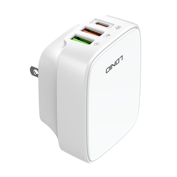 LDNIO Q334 32W Type-C + Dual USB Port Charger with 1m USB-C / Type-C to 8 Pin Data Cable, Plug Type:US Plug(White)