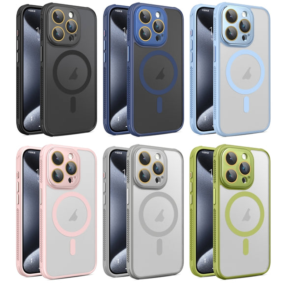 For iPhone 16 Pro Side Cooling Skin Feel Frosted MagSafe Magnetic Phone Case(Blue)