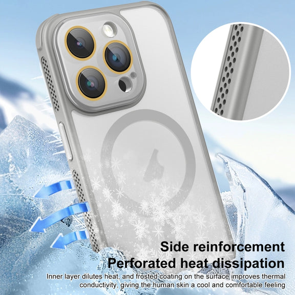 For iPhone 16 Hardware Side Cooling Skin Feel Frosted MagSafe Magnetic Phone Case with Lens Film(Black)