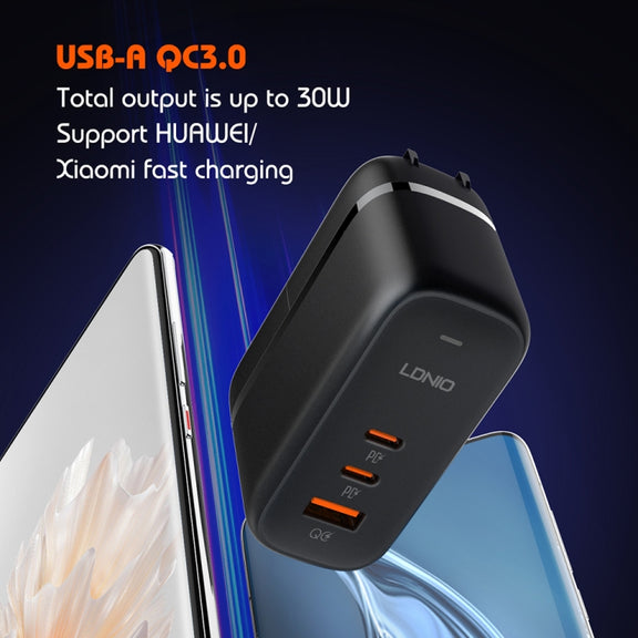 LDNIO Q366 65W USB + Dual Type-C Port Charger with 1m USB-C / Type-C to USB-C / Type-C Data Cable, Plug Type:US Plug(Black)